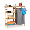 Bamboo bathroom shelf with laundry basket