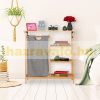 Bamboo bathroom shelf with laundry basket