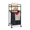 Rolling bamboo bathroom shelf system with laundry rack 