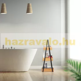   Modern stílusú bambusz fürdőszobai polc 3 rekeszes natúr-fekete színben 
