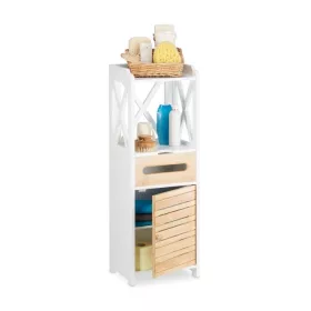   Modern bambusz szekrény 5 polccal 89x31,5x24,5 cm fehér bambusz polcos szekrény