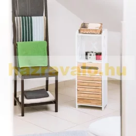   Modern bambusz szekrény 5 polccal 89x31,5x24,5 cm fehér bambusz polcos szekrény