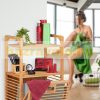 Bamboo bathroom shelf with laundry basket and 2 shelves