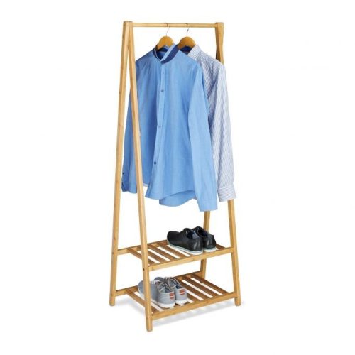 Bamboo clothes rack with 2 shelves shoe rack