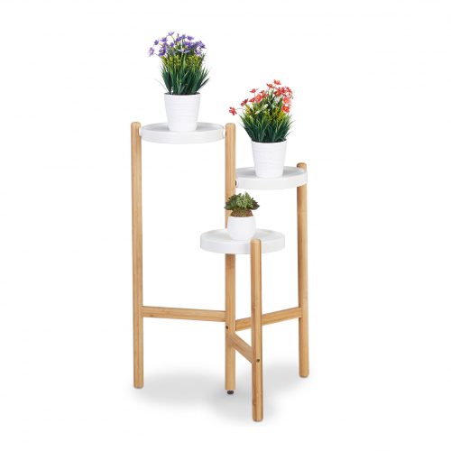 Three-tiered round bamboo planter in bamboo-white color