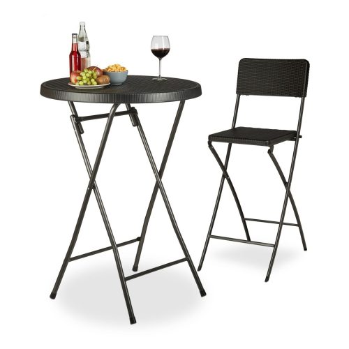 Folding polyrattan garden bar table event table black