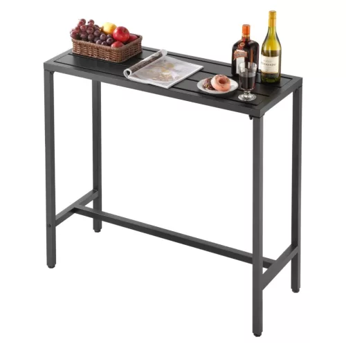 Kerti bárasztal 1000x375x980 mm hosszúkás bisztróasztal fekete, kompakt álló asztal 1–2 fő részére