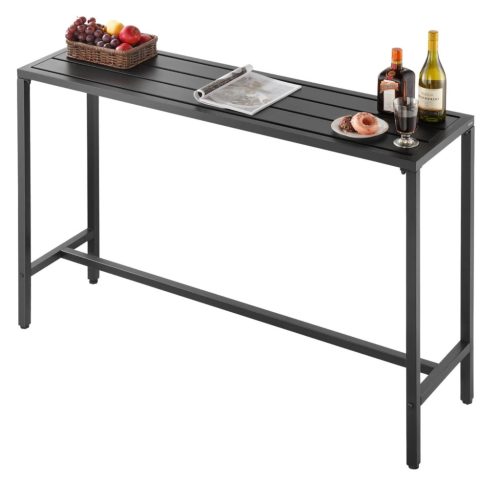 Bárasztal 1400x375x980 mm hosszúkás bisztróasztal fekete, modern álló asztal 2–4 fő részére