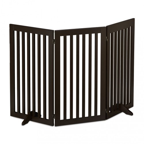 Space divider 92 cm high safety grid 3-panel fence for dogs or children brown