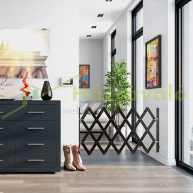   Biztonsági rács kihúzható bambusz panel 70-82 cm magas fekete védőkerítés kutyák védelmére lépcsővédő