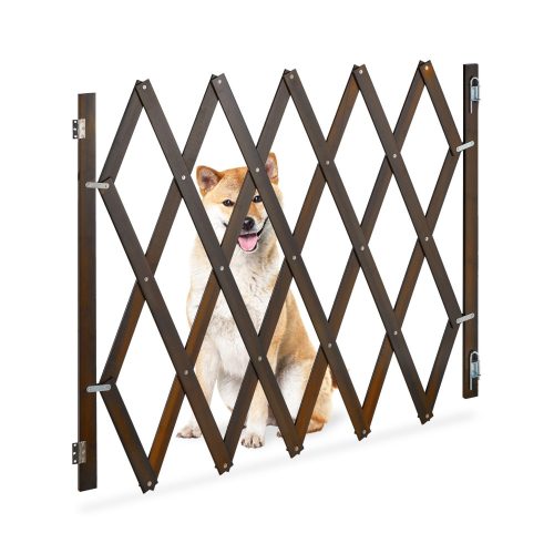 Safety grid extendable bamboo panel 87-99 cm high brown protective fence to protect dogs stair guard