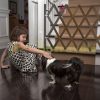 Safety grid extendable bamboo panel 87-99 cm high brown protective fence to protect dogs stair guard