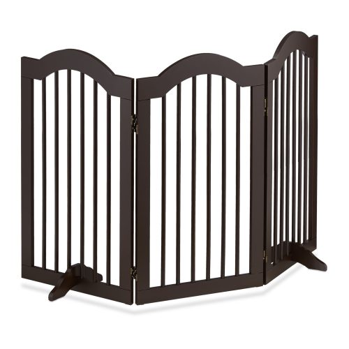 Space divider 92 cm high safety grid 3-panel protective fence to protect dogs or children brown