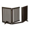 Security grid with partition door 3-panel protective fence for protecting dogs or children, brown