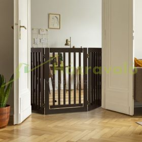   Térelválasztó ajtóval biztonsági rács 3 paneles védőkerítés kutyák vagy gyermekek védelmére barna