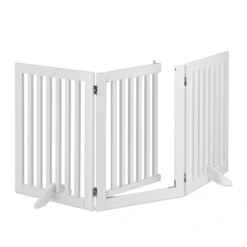 Safety grid with partition door 3-panel protective fence to protect dogs or children, white
