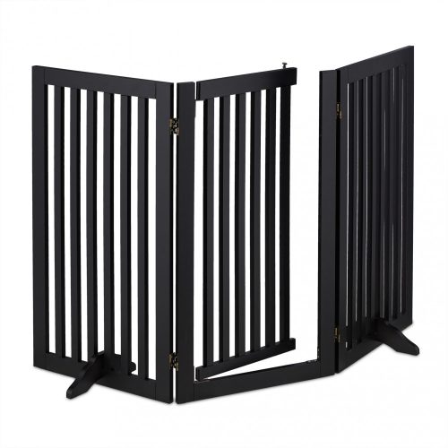 With partition door, 92 cm high safety grid, 3-panel protective fence for protecting dogs or children, black