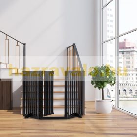   Térelválasztó ajtóval 92 cm magas biztonsági rács 3 paneles védőkerítés kutyák vagy gyermekek védelmére fekete