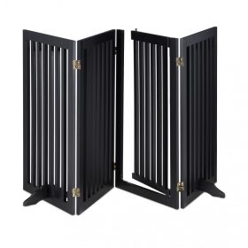   Térelválasztó ajtóval 92 cm magas biztonsági rács 4 paneles védőkerítés kutyák vagy gyermekek védelmére fekete