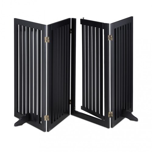 With partition door 92 cm high safety grid 4 panel protective fence for protecting dogs or children black