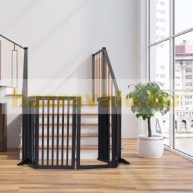   Térelválasztó ajtóval 92 cm magas biztonsági rács 4 paneles védőkerítés kutyák vagy gyermekek védelmére fekete