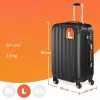 ABS keményfalú utazóbőrönd L méret 62 liter, 360°-os kerekekkel, fekete színben