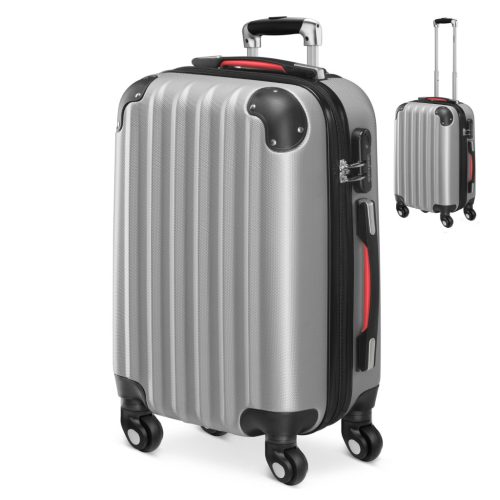 ABS keményfalú kézipoggyász bőrönd 360°-os kerekekkel, ezüst színben