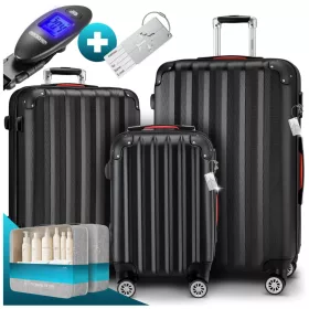   3 részes ABS keményfalú bőrönd szett 360°-os kerekekkel, fekete kiegészítőkkel