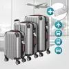 3 részes ABS keményfalú bőrönd szett 360°-os kerekekkel, ezüst színben, kiegészítőkkel