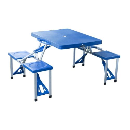 Camping table suitcase table 4 folding chairs for picnic blue