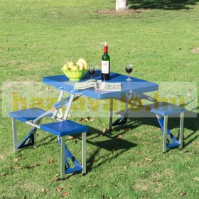  Kempingasztal bőrönd asztal 4 szék összecsukható piknikre kék