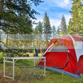   Kempingasztal Bőrönd asztal 4 szék összecsukható piknikre alumíniumból, vasból és MDF-ből