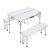 Bőrönd asztal 2 paddal összecsukható, állítható magasságú piknik asztal szett fehér 90x60x55/62/70cm