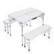 Suitcase table with 2 benches folding, adjustable height picnic table set white 90x60x55/62/70 cm