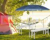 Suitcase table with 2 benches folding, adjustable height picnic table set white 90x60x55/62/70 cm