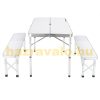 Suitcase table with 2 benches folding, adjustable height picnic table set white 90x60x55/62/70 cm