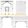 Suitcase table with 2 benches folding, adjustable height picnic table set white 90x60x55/62/70 cm