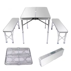   Bőrönd asztal 2 paddal összecsukható könnyű piknik asztal szett alumínium kerettel 90x66x70 cm