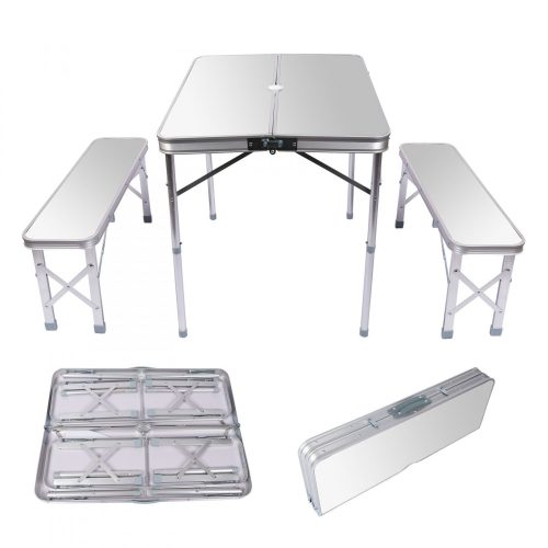 Suitcase table with 2 benches folding light picnic table set with aluminum frame 90x66x70 cm