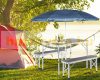 Suitcase table with 2 benches foldable, adjustable height picnic table set gray 90x60x55/62/70 cm