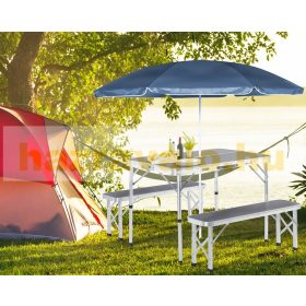   Bőrönd asztal 2 paddal összecsukható, állítható magasságú piknik asztal szett szürke 90x60x55/62/70 cm