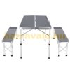 Suitcase table with 2 benches foldable, adjustable height picnic table set gray 90x60x55/62/70 cm