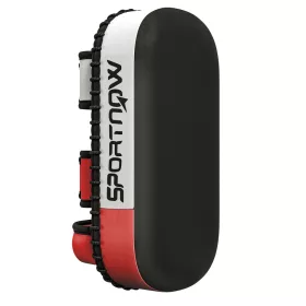   Rúgópajzs Muay Thai és kick-box edzőpárna, 8 cm vastag ütéscsillapító réteggel 38x20x18 cm, fekete/piros/fehér