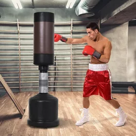   Álló boxbábu állítható magasságú stand boxzsák 158–186 cm fekete–barna