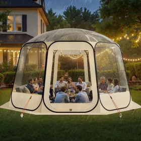   Átlátszó pop-up buboréksátor 366 × 345 × 220 cm 10–12 személyes panoráma kempingsátor 540°-os kilátással