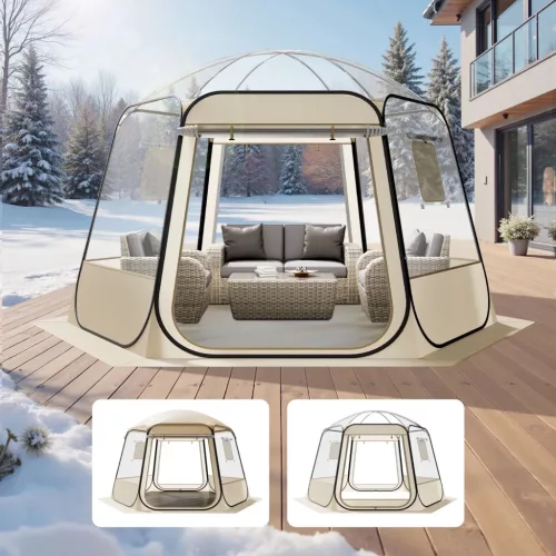 Átlátszó pop-up buboréksátor 336 × 305 × 220 cm 8–10 személyes panoráma kempingsátor 540°-os kilátással
