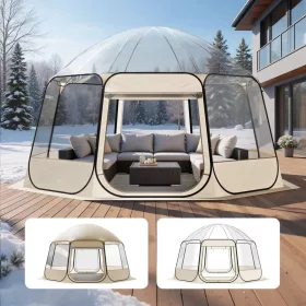   Átlátszó pop-up buboréksátor 458 × 432 × 230 cm 12–15 személyes panoráma kempingsátor 540°-os kilátással