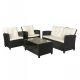 Polirattan sofa set of 4 modern garden furniture in black and cream color