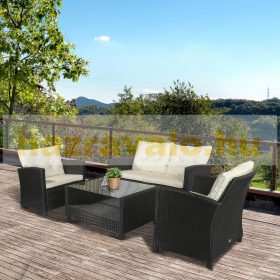   Polirattan ülőgarnitúra 4 darabos modern kerti bútor szett fekete-krém színű