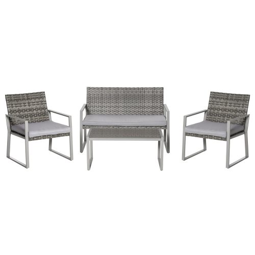 Polyrattan sofa set of 4 modern garden furniture steel grey